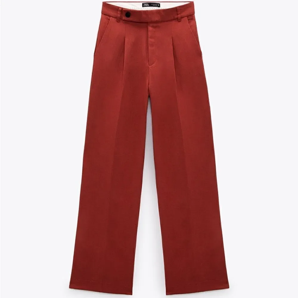Zara Full Length Pants Linen Blend New